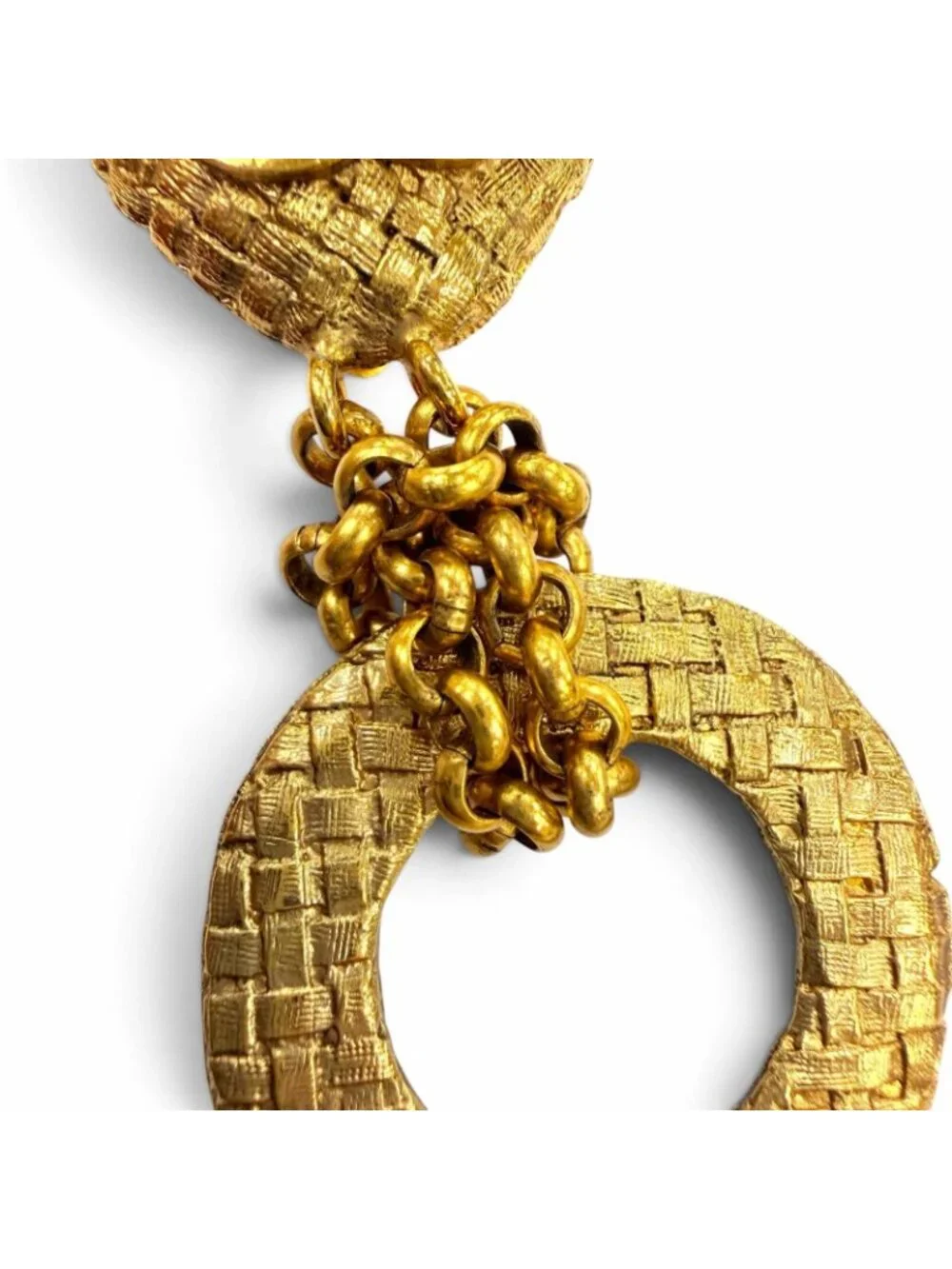 Chanel Vintage 29 Metal CC Logo Chain Hoop Earrings Gold